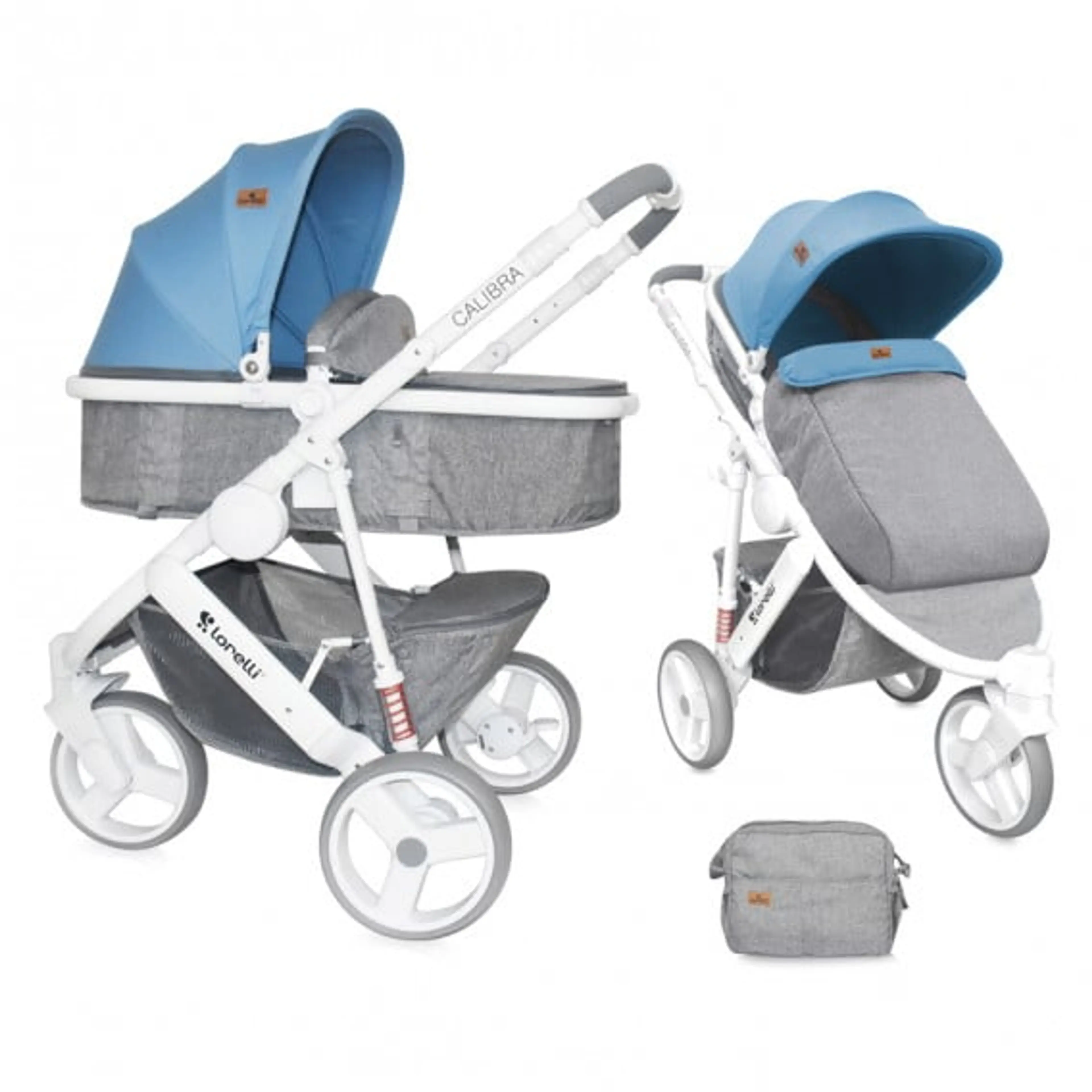 Детска количка CALIBRA3 2in1 с кош за новородено Grey&Blue за момче
