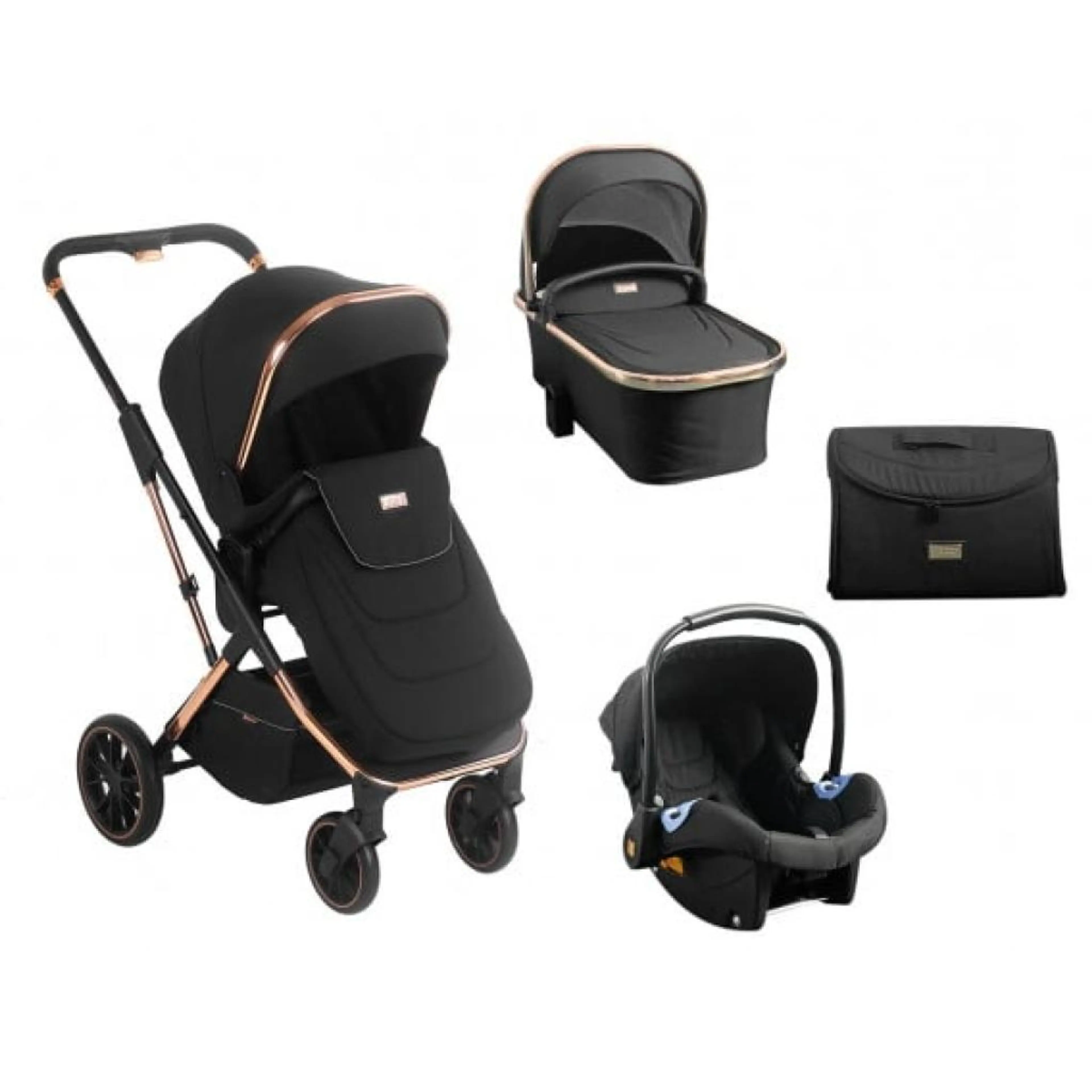 Комбинирана бебешка количка 3 в 1 Angele Chrome, черна
