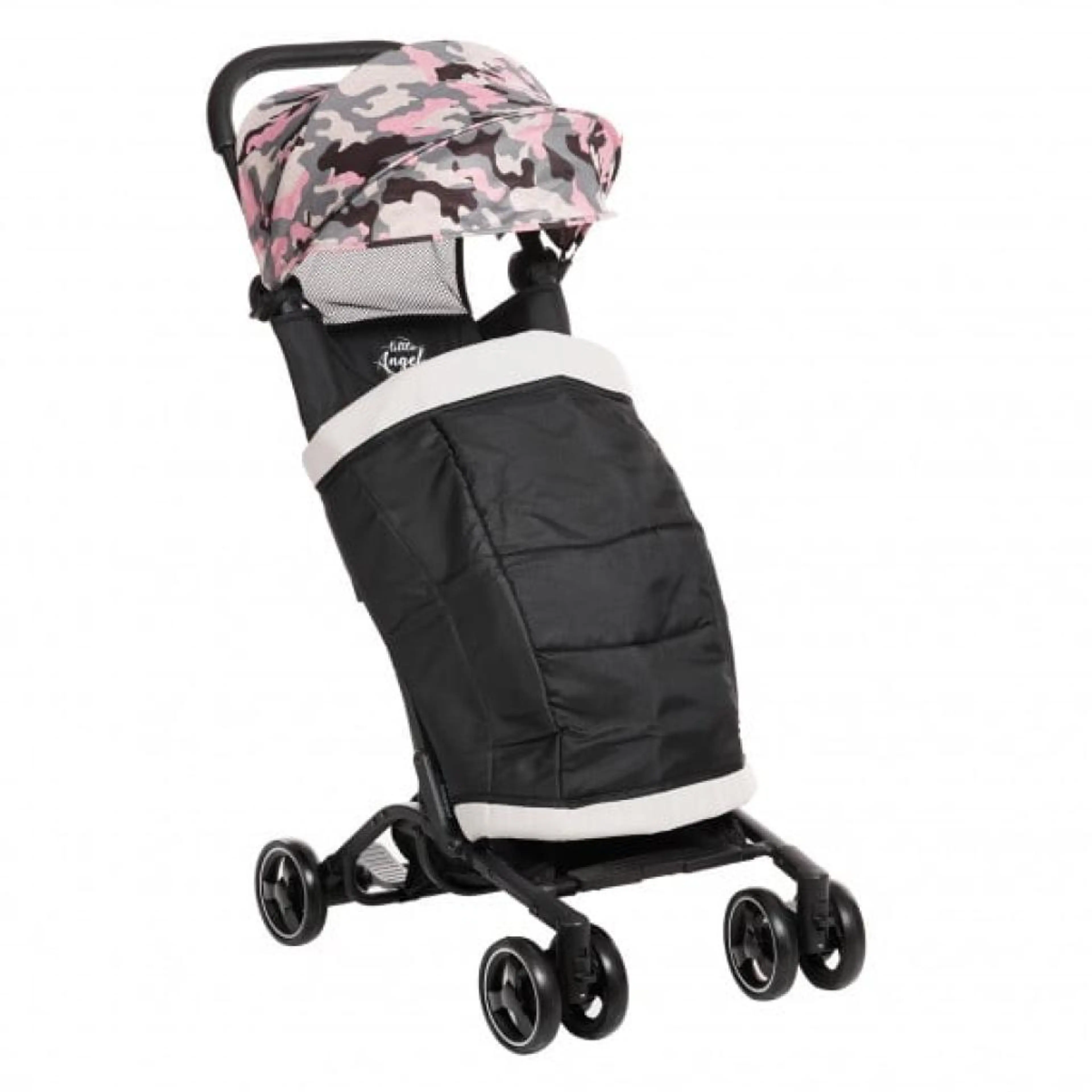 Лятна бебешка количка Luka с покривало за крачета, черна с камуфлаж